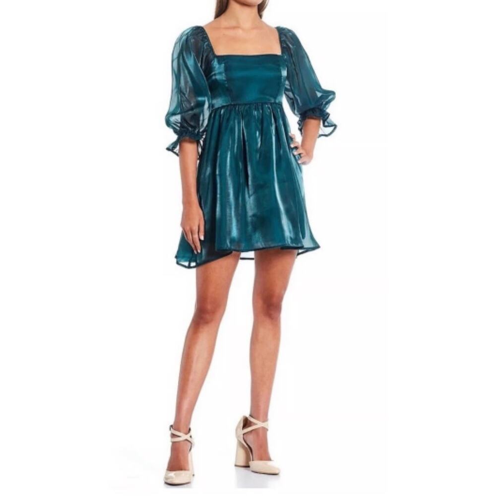 Thirty Thirty LA Iridescent Teal Puff Sleeve Babydoll Dress Woman’s Large